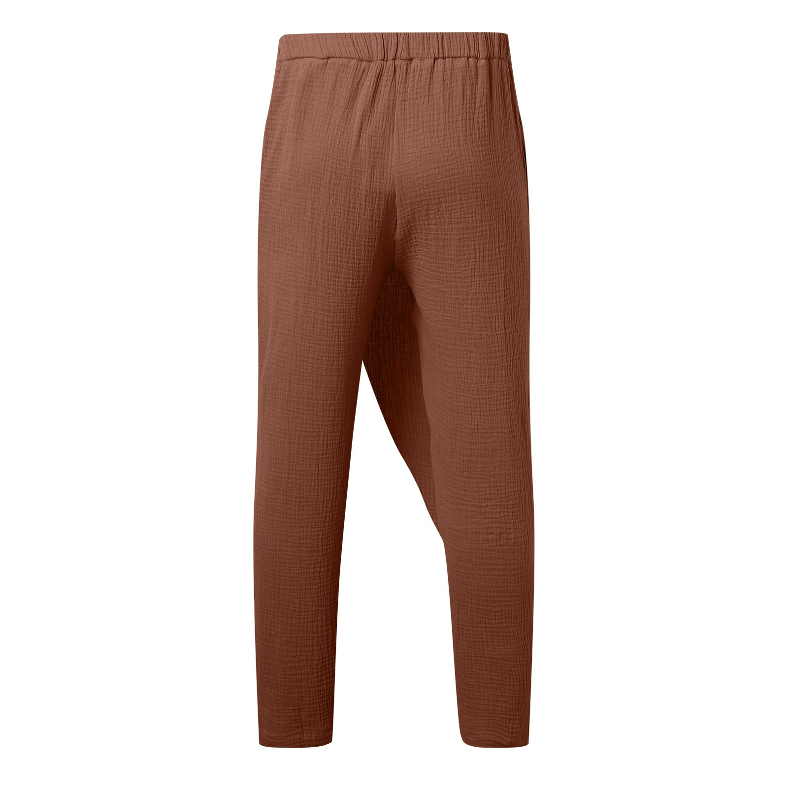 thumbnail image 5 of Pantalones de lino para hombre - Cintura elástica con cordón, pierna recta, largo completo - Pantalones informales transpirables para todas las estaciones, 5 of 5